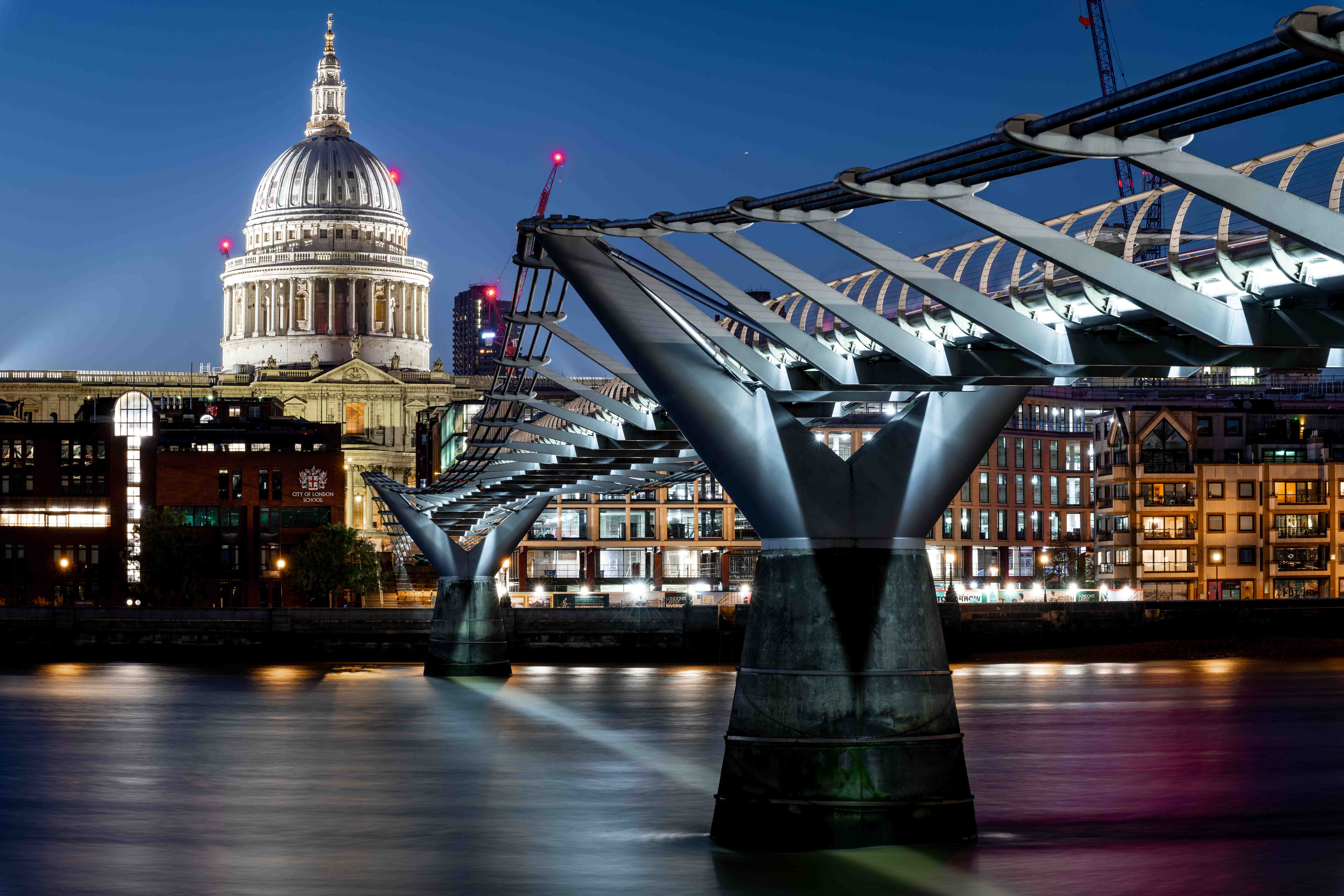 St. Paul's Cathedral and Millennium Bridge at Night - London